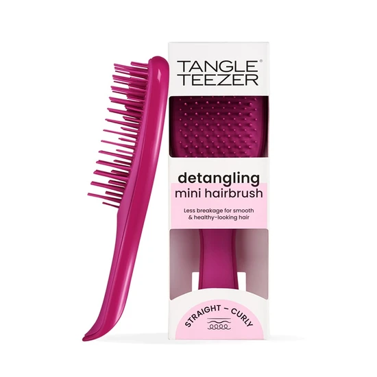 Tangle Teezer The Ultimate Detangler Mini Straight to Wavy Hairbrush | Travel Detangling Brush | Two-Tiered Teeth Reduce Breakage & Eliminate Knots| Wet & Dry Hair | Electric Raspberry Pink - Image 3