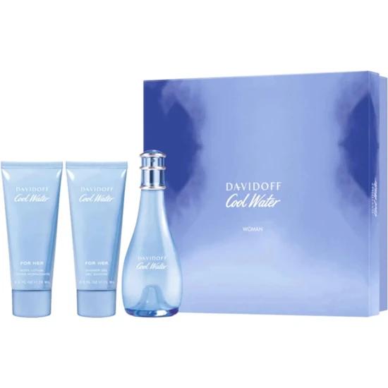 Davidoff Cool Water Woman Gift Set 100ml Eau De Toilette + 75ml Body Lotion + 75ml Shower Gel