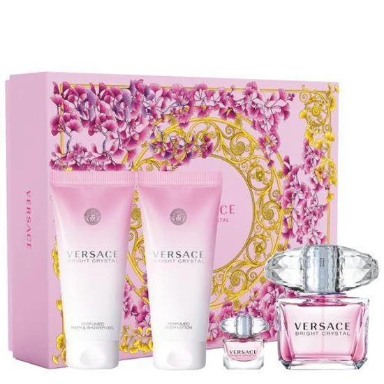 Versace Bright Crystal Gift Set 90ml Eau De Toilette + 100ml Body Lotion + 100ml Shower Gel + 5ml Eau De Toilette