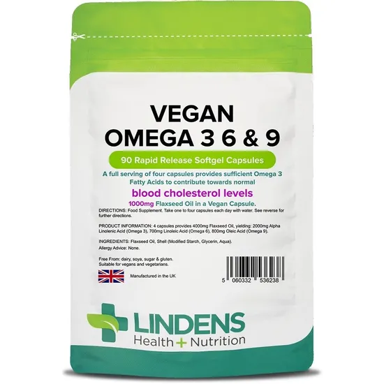 OMEGA 3 6 9 CAPSULES Flaxseed Oil 90 Pack 1000mg Cholesterol VEGAN - Image 2