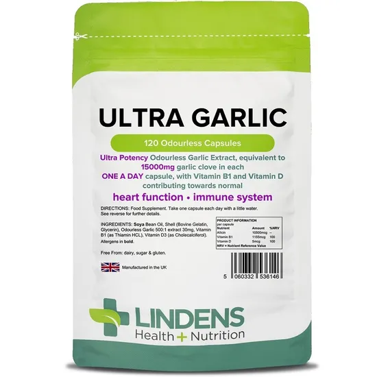 Garlic 15000mg - 120 Odourless Capsules (Ultra Garlic) - [Lindens 6146] - Image 4