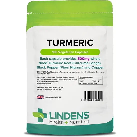 Lindens Turmeric (Whole Root Caps) 500mg 100 Caps, Anti-Inflammatory - Image 7