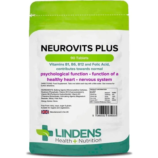 Lindens (1 Pack - 90 Tablets) Neurovits X 90 Tablets - Vitamin B-12 500Mcg B-6 & Folic Acid B12 B6 B1 - Image 7