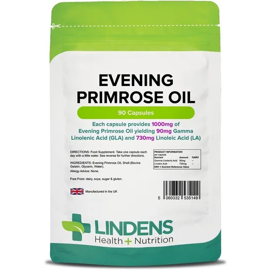 Evening Primrose Oil 1000mg 90 Capsules Source of LA, GLA, Fatty Acids Lindens - Image 6