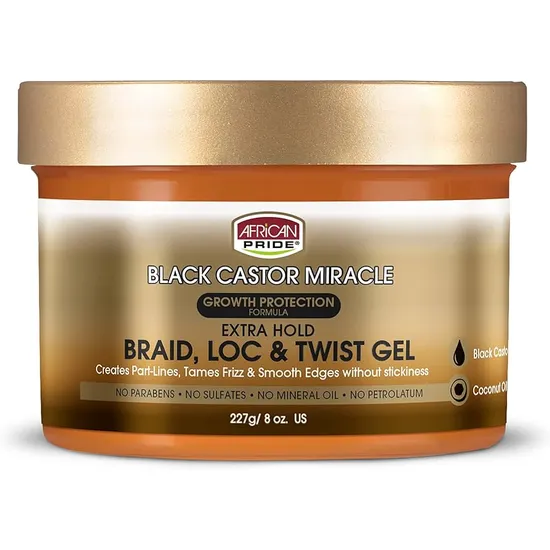 African Pride Black Castor Miracle Extra Hold Braid Loc & Twist Gel