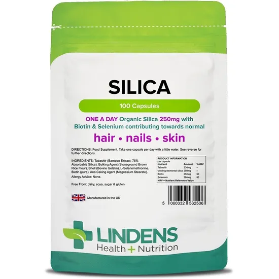 Organic Silica 250mg 100 Capsules with Biotin & Selenium Hair Nail Skin Lindens - Image 4
