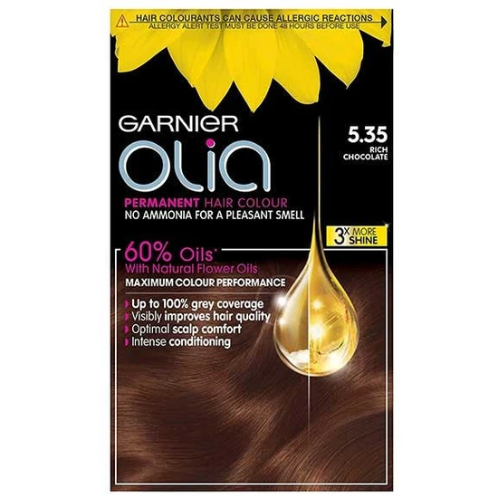 Garnier Olia Brown Hair Dye Permanent, Up To 100% Grey Hair Coverage, No Ammonia For A Pleasant Scent, 60% Oils - 5.35 Rich Chocolate Brown - Image 3