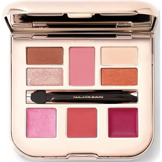 Naj Oleari SET: POWDER BLUSH + 4 EYESHADOWS + BRUSH + LIP GLOSS + 2 LIPSTICKS + DOUBLE LIP BRUSH