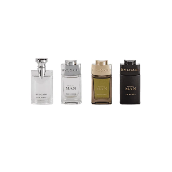 Bvlgari Miniatures For Him Gift Set 5ml Pour Homme Eau De Toilette + 5ml Man Rain Essence Eau De Parfum + 5ml Man Wood Essence Eau De Parfum + 5ml Man In Black Eau De Parfum