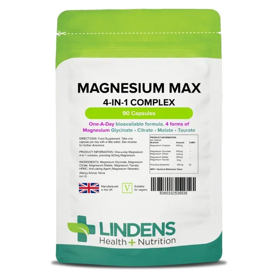 Lindens - Magnesium Max 4-In-1 Complex, 90 Caps - 1 A Day, Uk Made - Muscle Support, Bone Health & Energy Boost - Magnesium Glycinate, Citrate, Malate - Image 5