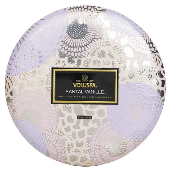 VOLUSPA 3 Wick Decorative Tin Candle Santal Vanille