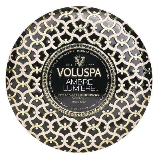 VOLUSPA 3 Wick Decorative Tin Candle Ambre Lumiere