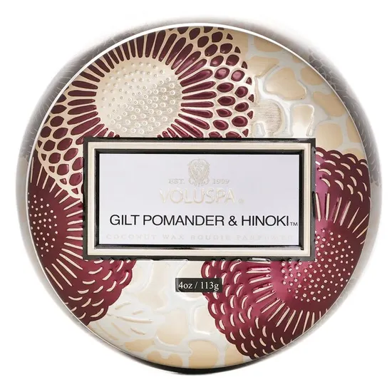 VOLUSPA Mini Tin Candle Gilt Pomander & Hinoki