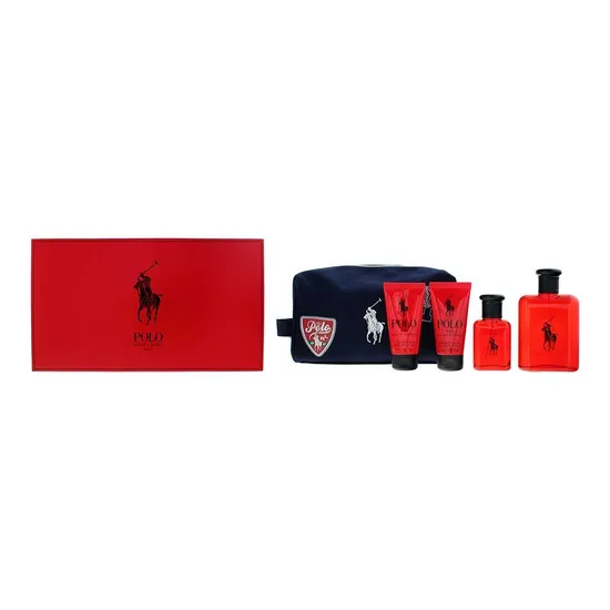 Ralph Lauren Polo Red Eau De Toilette 125ml, Eau De Toilette 40ml, Shower Gel 50ml + Aftershave Balm 50ml Gift Set For Him