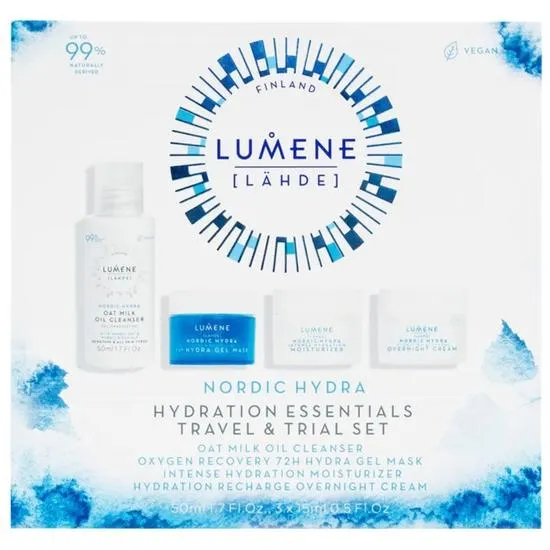 Lumene Nordic Hydra Gift Set 50ml Oat Milk Oil Cleanser + 15ml Gel Mask + 15ml Moisturiser + 15ml Overnight Cream