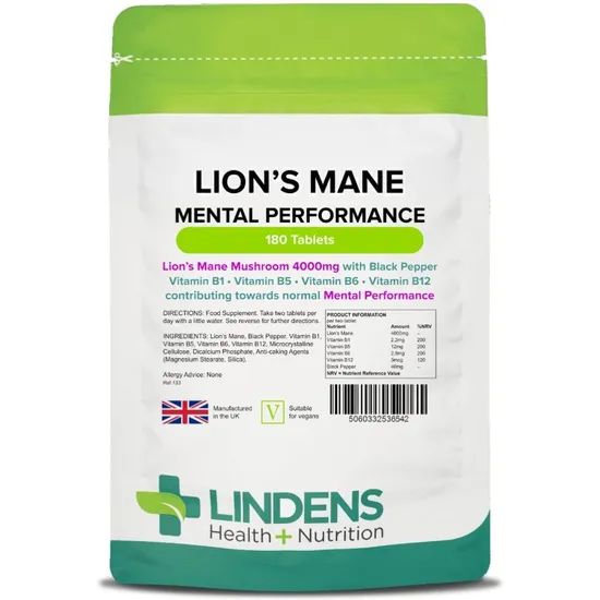 Lindens Lion's Mane 4000mg Tablets | 180 pack | UK Made | Mental Performance - Image 3