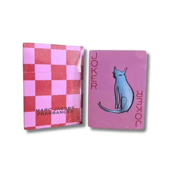 Marc Jacobs Pink & Red Checkerboard Playing Cards With Cat Design