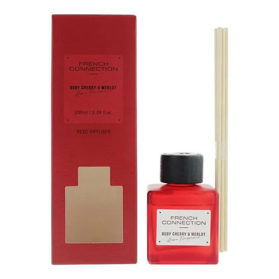 French Connection Unisex Dark Red Ruby Cherry & Merlot Reed Diffuser 100Ml Square Design In - Image 2