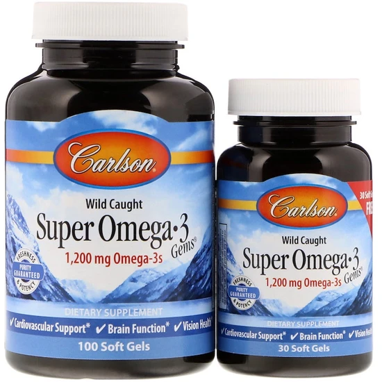 Carlson Labs Wild Caught Super Omega-3 Gems 1200mg Softgels + 30