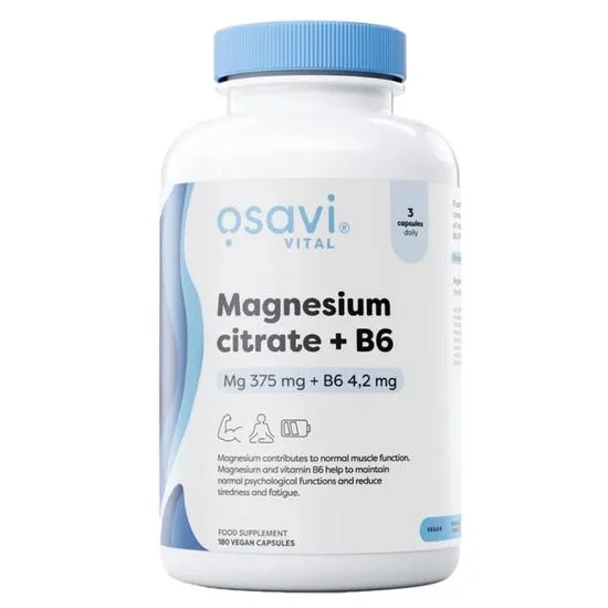 Osavi Magnesium Citrate + B6, 375Mg + 4.2Mg - 180 Vcaps - Image 4