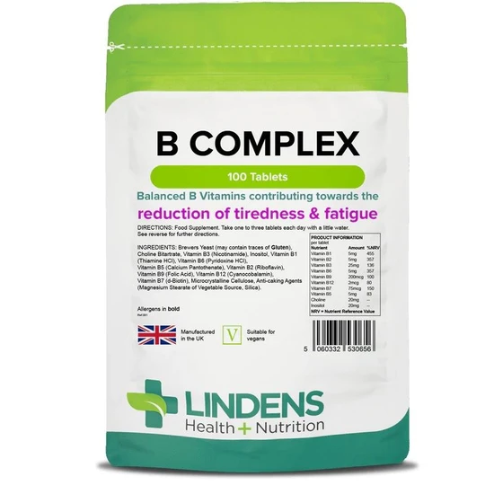 Vitamin B Complex 100 Tablets Contains all 9 B Vitamins & Folic acid UK Lindens - Image 5