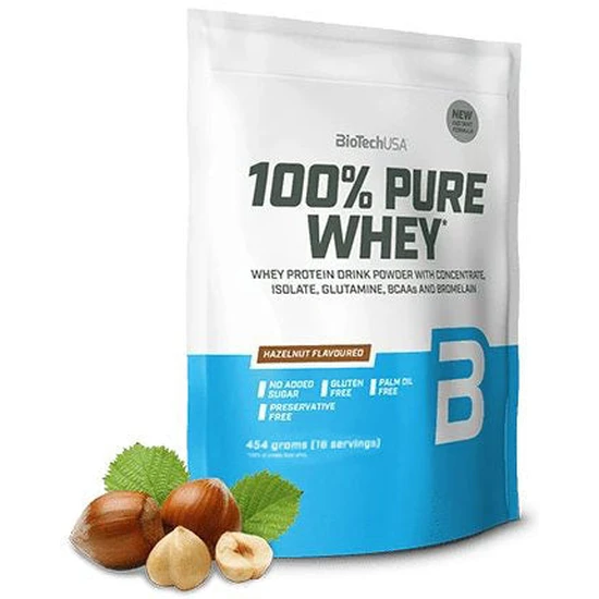 BioTechUSA 100% Pure Whey Molkenprotein-Komplex mit Bromelain-Enzymen, Aminosäuren, ohne Zuckerzusatz, palmölfrei, 454g, Haselnuss - Image 5