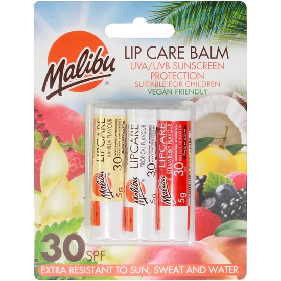 Malibu Lip Care Balm Trio Strawberry Vanilla & Tropical SPF 3