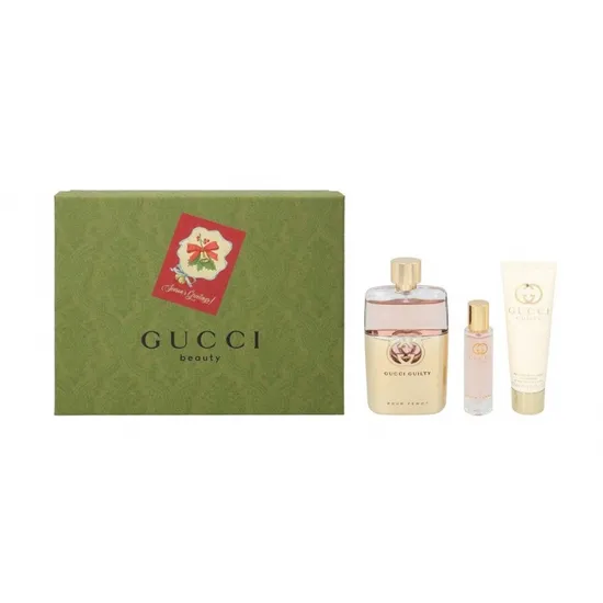 Gucci Guilty Pour Femme Eau De Parfum Gift Set 90ml EDP, 15ml Purse Spray + 50ml Body Lotion