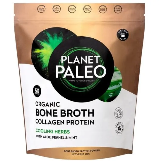Planet Paleo Organic Bone Broth Collagen Protein Cooling Herbs 450G