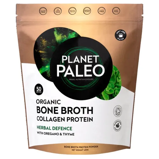 Planet Paleo Organic Bone Broth Collagen Protein Herbal Defence 450G