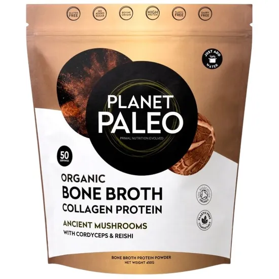 Planet Paleo Organic Bone Broth Collagen Protein Ancient Mushrooms 450G
