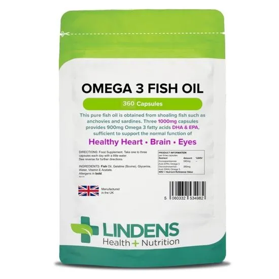Lindens Omega 3 Fish Oil% DHA/EPA Capsules 360