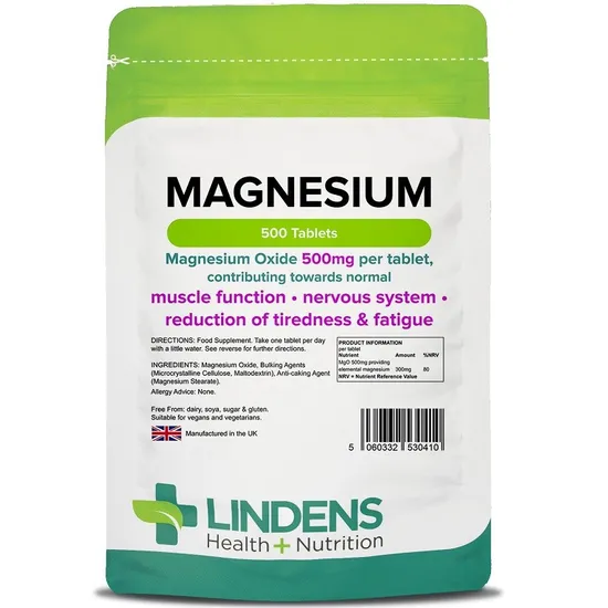 Lindens Magnesium Mgo 500Mg Tablets 500 Tablets