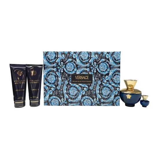 Versace Pour Femme Dylan Blue Gift Set 100ml Eau De Parfum + 5ml Eau De Parfum + 100ml Shower Gel + 100ml Body Lotion