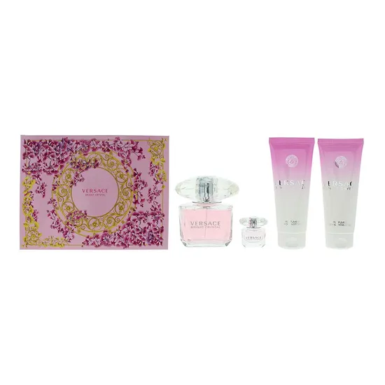 Versace Bright Crystal Gift Set 90ml Eau De Toilette + 100ml Body Lotion + 100ml Shower Gel + 5ml Eau De Toilette