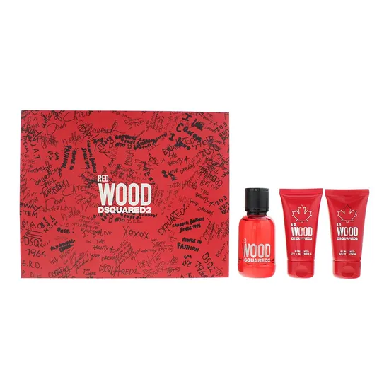 Dsquared2 Red Wood Eau De Toilette 50ml, Shower Gel 50ml + Body Lotion