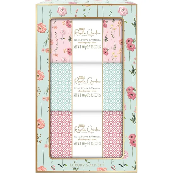 Baylis & Harding Royale Garden Rose, Poppy & Vanilla Luxury Wrapped Soaps Gift Set