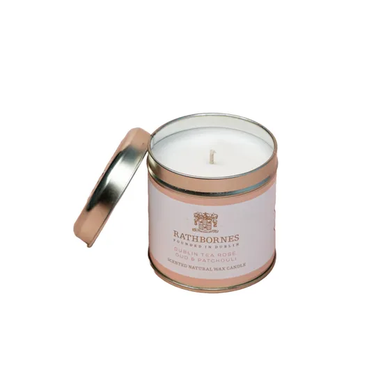 Rathbornes 1488 Dublin Tea Rose, Oud & Patchouli Scented Tin Candle