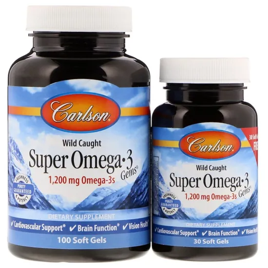 Carlson Labs Wild Caught Super Omega-3 Gems 1200mg Softgels + 30