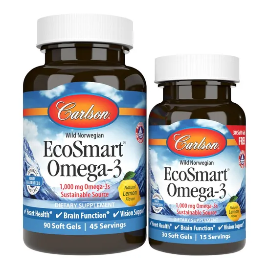 Carlson Labs Smart Omega-3 1000mg Natural Lemon Softgels
