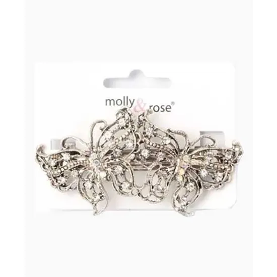 Molly And Rose Vintage Style Double Butterfly Crystal Barrette 4224