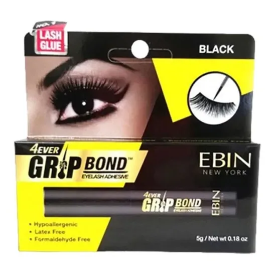 Ebin New York Grip Bond Eyelash Adhesive Black Dries Dark With Silicon Applicator