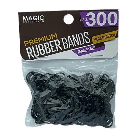 Magic Collection Rubber Bands For Pony Tail & Braids Black 300pc
