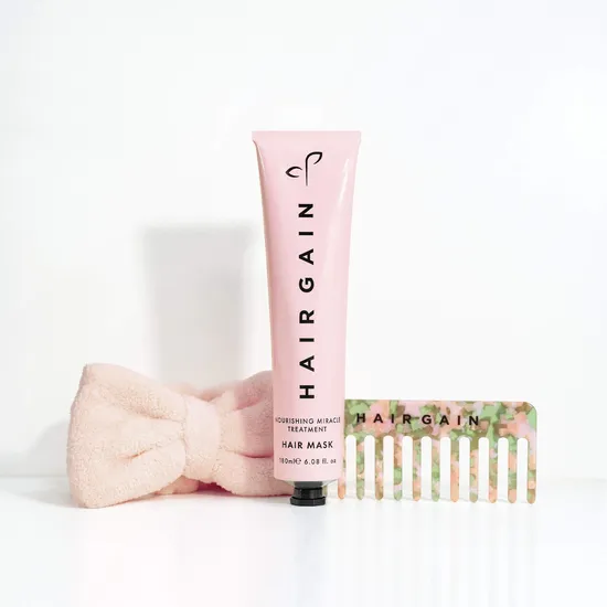 Hair Gain Pampering Gift Set Hair Mask + Wide Tooth Comb + Pink Bow Headband