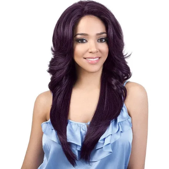Motown Tress Lets Lace Silk Swiss Lace Synthetic Hbsl Dory Wig F1b/Purple (Frost)
