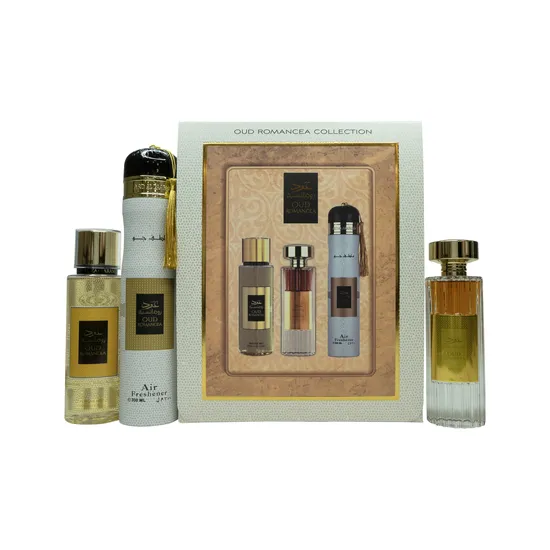 Ard Al Zaafaran Oud Romancea Gift Set Eau De Parfum 100ml + Perfume Mist 250ml + Air Freshener 300ml