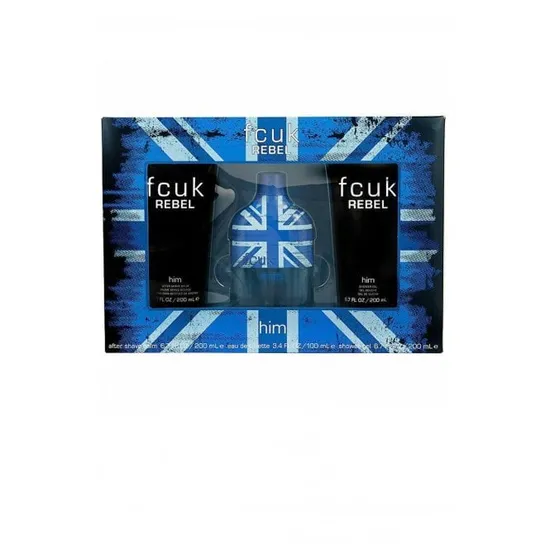 Fcuk Rebel For Him Gift Set 100ml Eau De Toilette + 200ml Shower Gel + 200ml Aftershave Balm