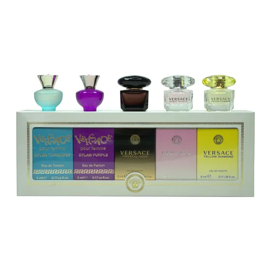 Versace Mini Set For Her Gift Set 5ml Dylan Turquoise Eau De Parfum + 5ml Dylan Purple Eau De Parfum + 5ml Crystal Noir Eau De Toilette + 5ml Bright Crystal Eau De Parfum