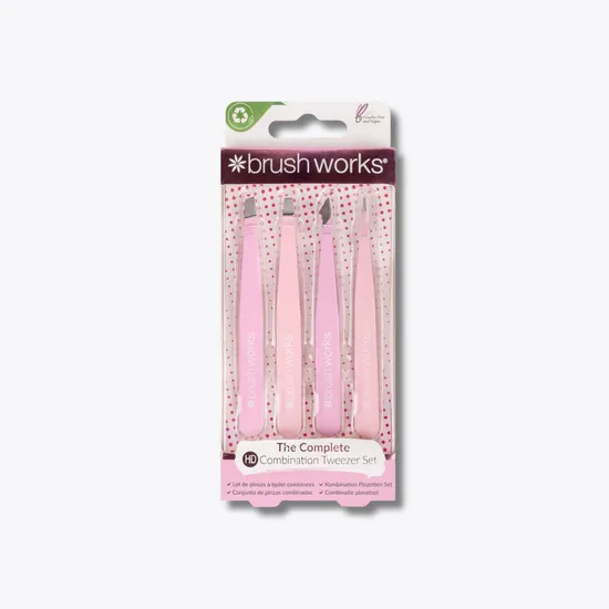 Brushworks Combination Tweezer Set Pink