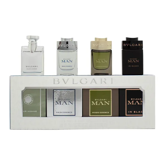 Bvlgari Miniatures For Him Gift Set 5ml Pour Homme Eau De Toilette + 5ml Man Rain Essence Eau De Parfum + 5ml Man Wood Essence Eau De Parfum + 5ml Man In Black Eau De Parfum